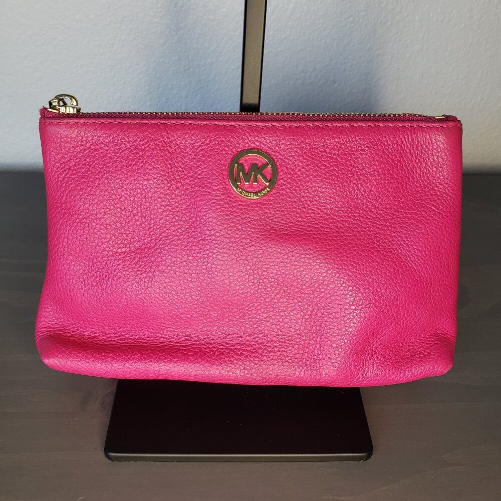 MICHAEL Michael Kors Clutch - Fuscia Pink Pebbled Leather & Gold Hardware